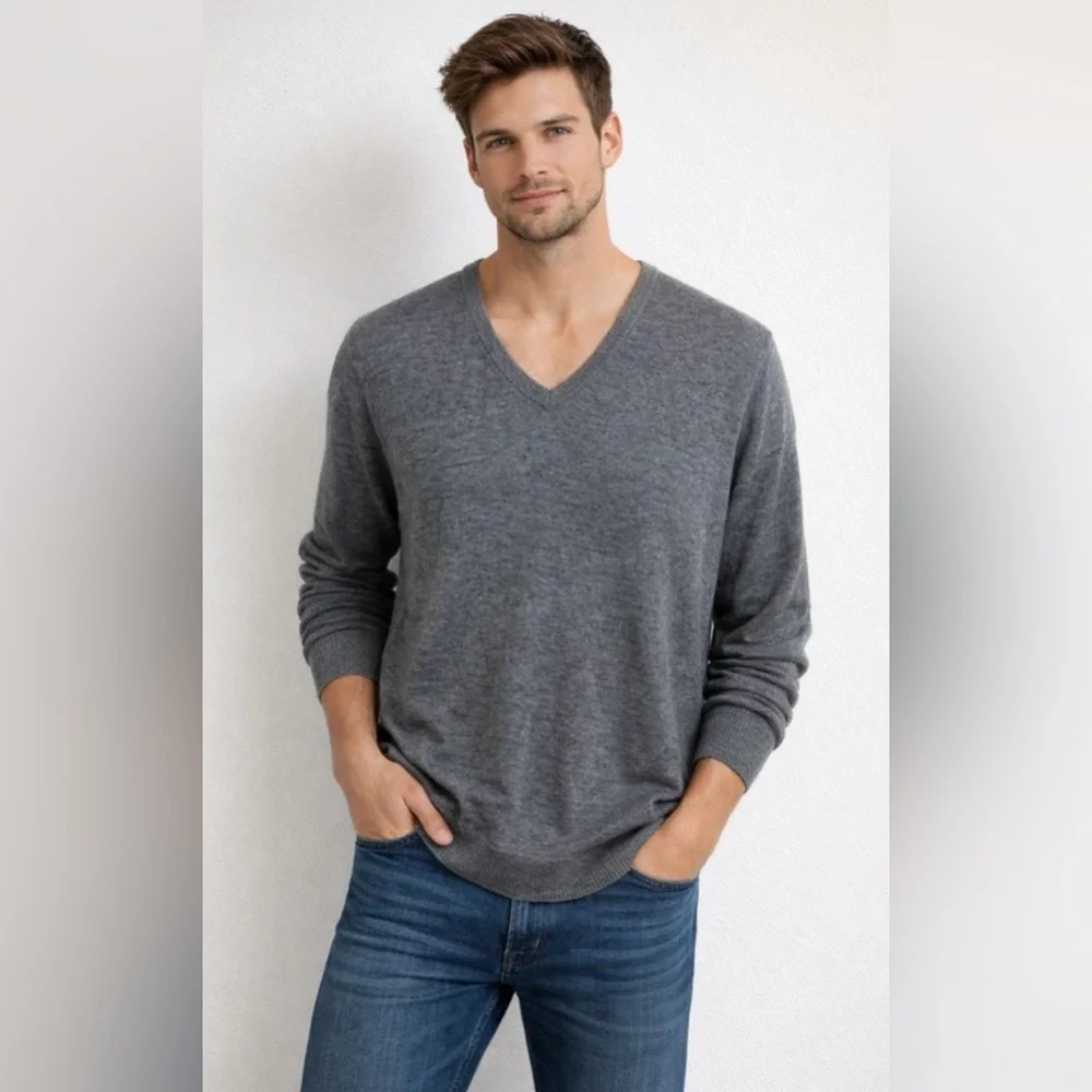 J. Crew Men’s Sweater Rugged Cotton V-Neck Pullover Gray Size XL